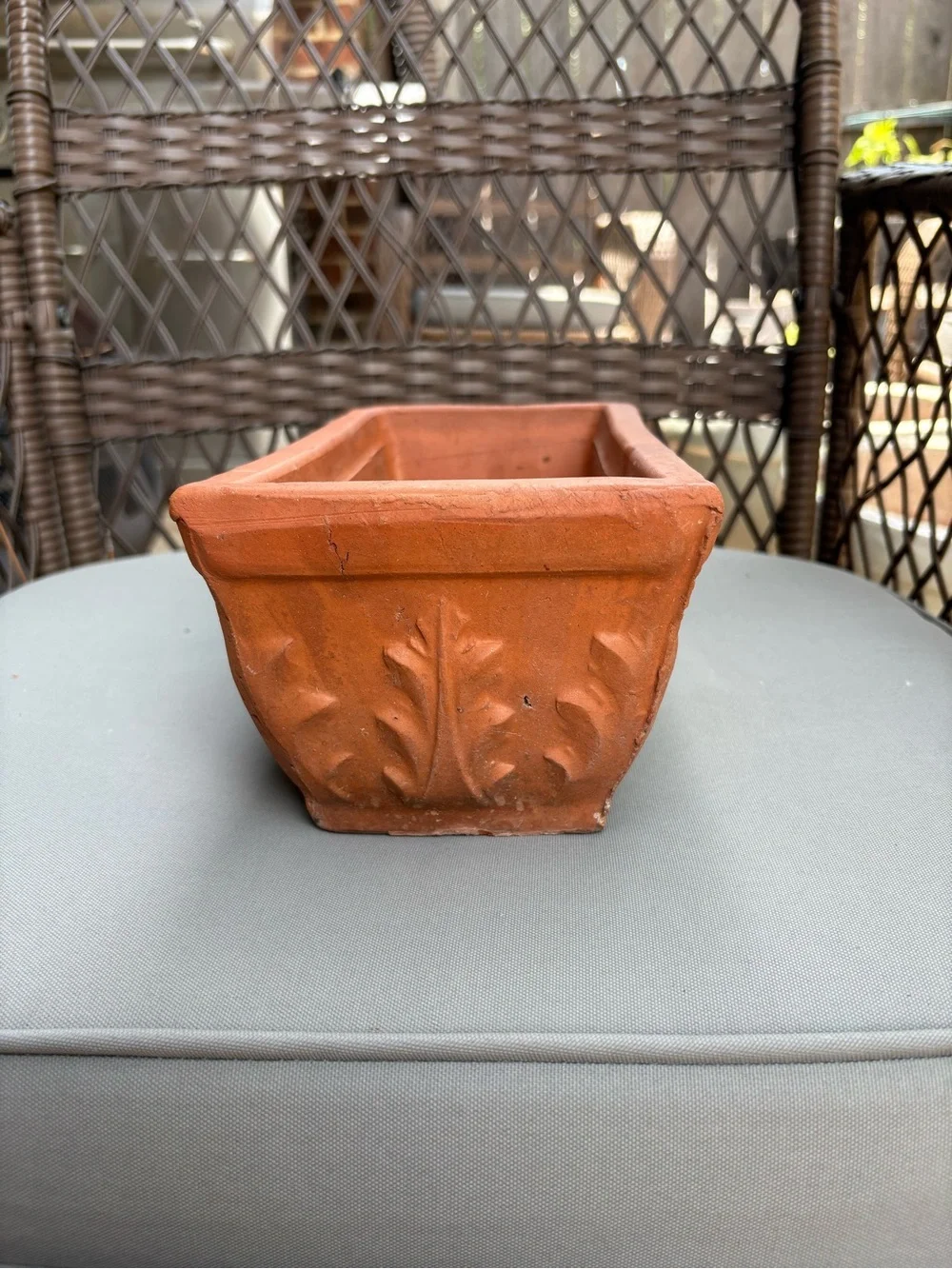 Italian Made Terracotta Acanthus Leaf Relief Rectangular Planter - Rustic Orange